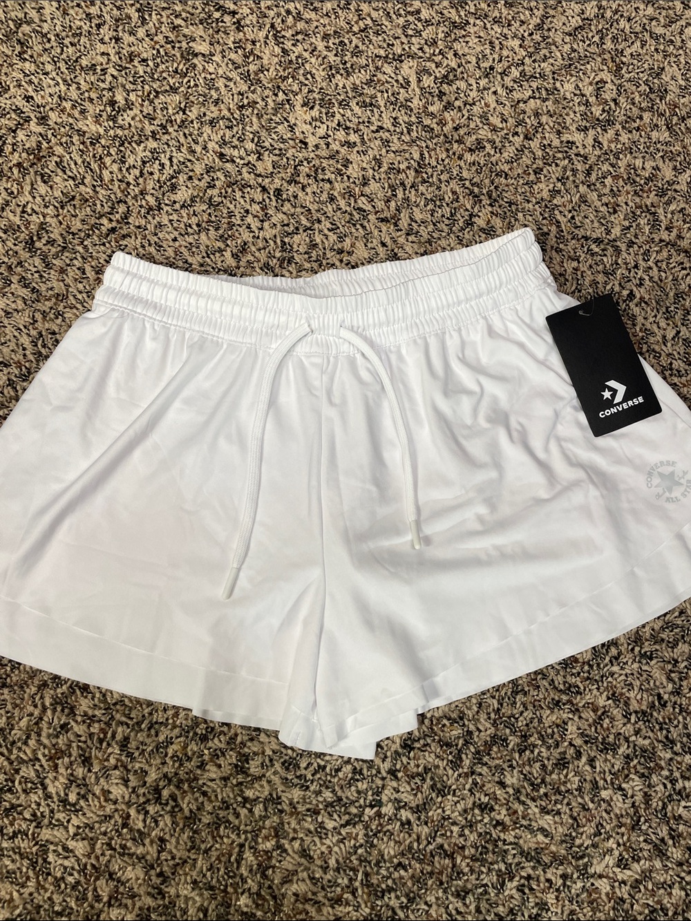 Converse Flowy White Elastic Waist Athletic Shorts Girls Size L (11-12) NWT